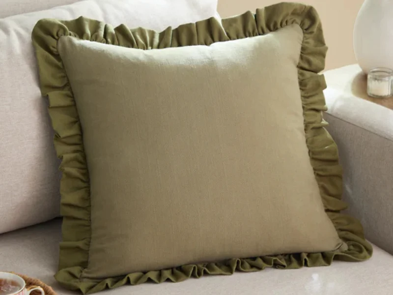 Wylder Effie Cotton Slub Ruffle Feather Cushion