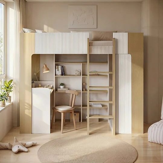 Flair Aeson high sleeper with desk in white and oak