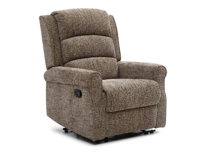 Kyoto Baxter Grey chenille manual recliner chair with rounded armrests and piping detail