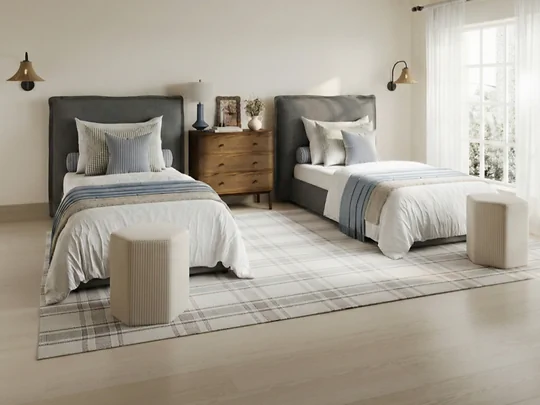 LPD Sunday single bed in ivory linen fabric with pillow-style upholstered headboard