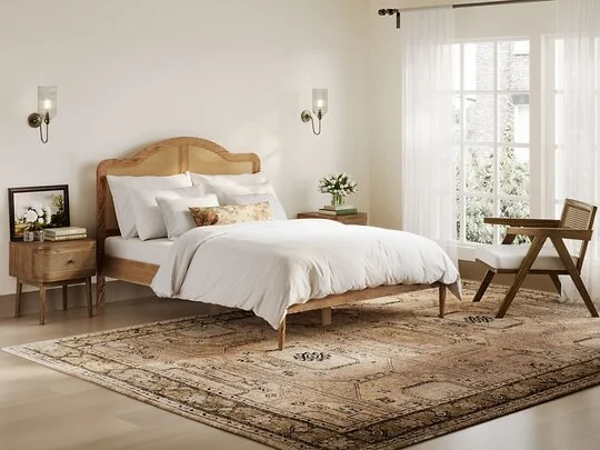 LPD Claude Bed Smoked Wood with Cane Headboard