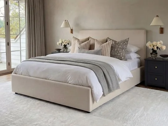 Low profile fabric bed with underbed storage
