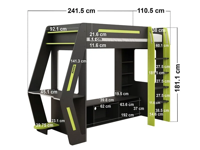 Recoil Alister gaming high sleeper with TV stand - view 8