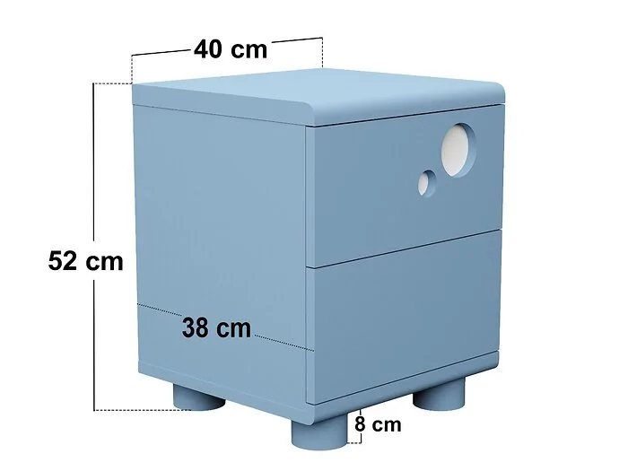Dimensions diagram: Flair Livana 2 Drawer Bedside Table White & Blue