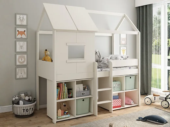 Kids Avenue Ordi Playhouse White Mid Sleeper Bed with Storage Underneath