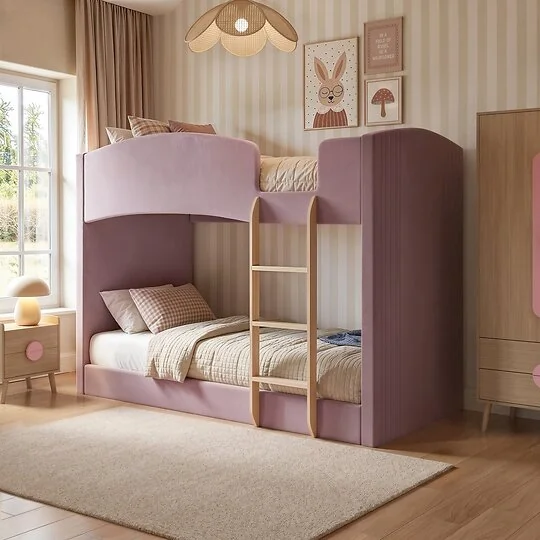 Flair Zoey upholstered bunk bed in pink velvet