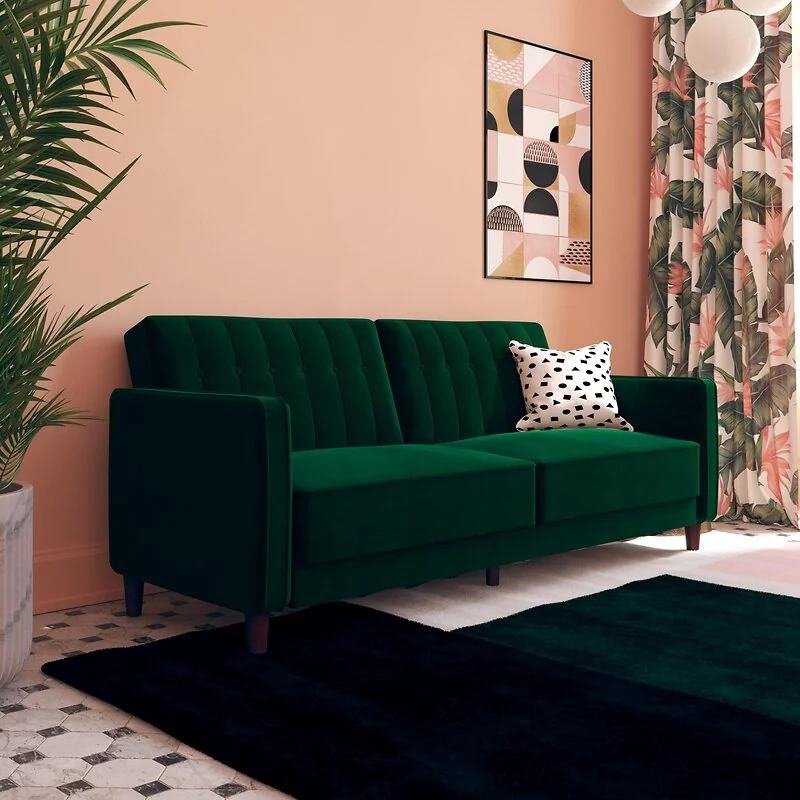 Dorel Pin Tufted Transitional Futon Velvet view 2