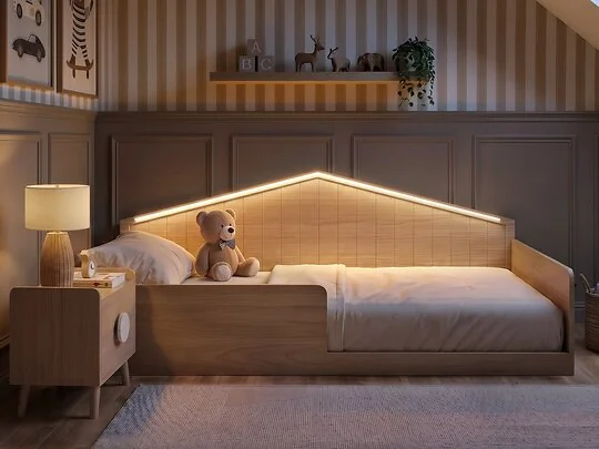 Flair Wilbur Small Double Montessori Bed with LED in white
