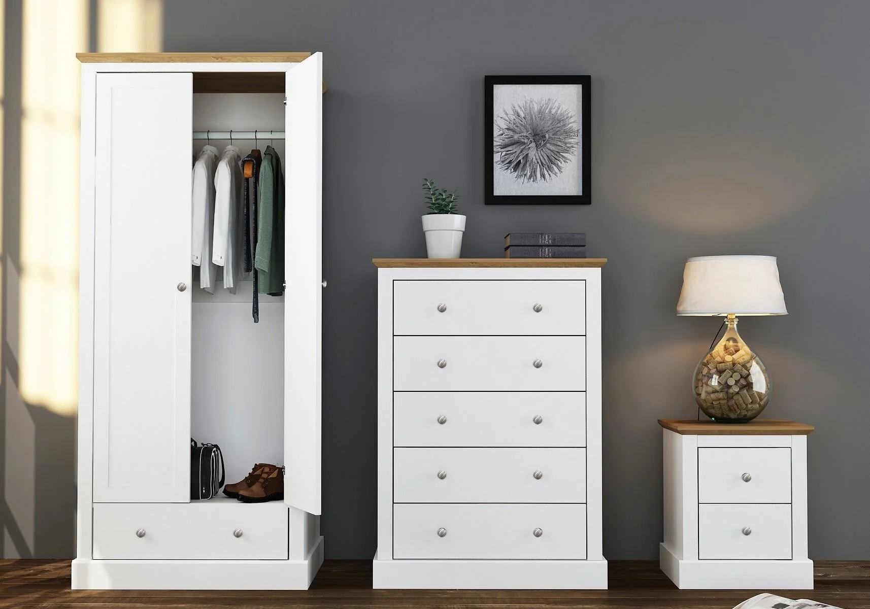 LPD Devon White & Oak 5 Drawer Chest