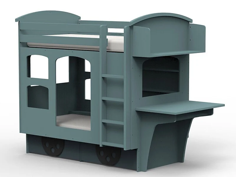 Wagon-style bunk bed with right-hand ladder