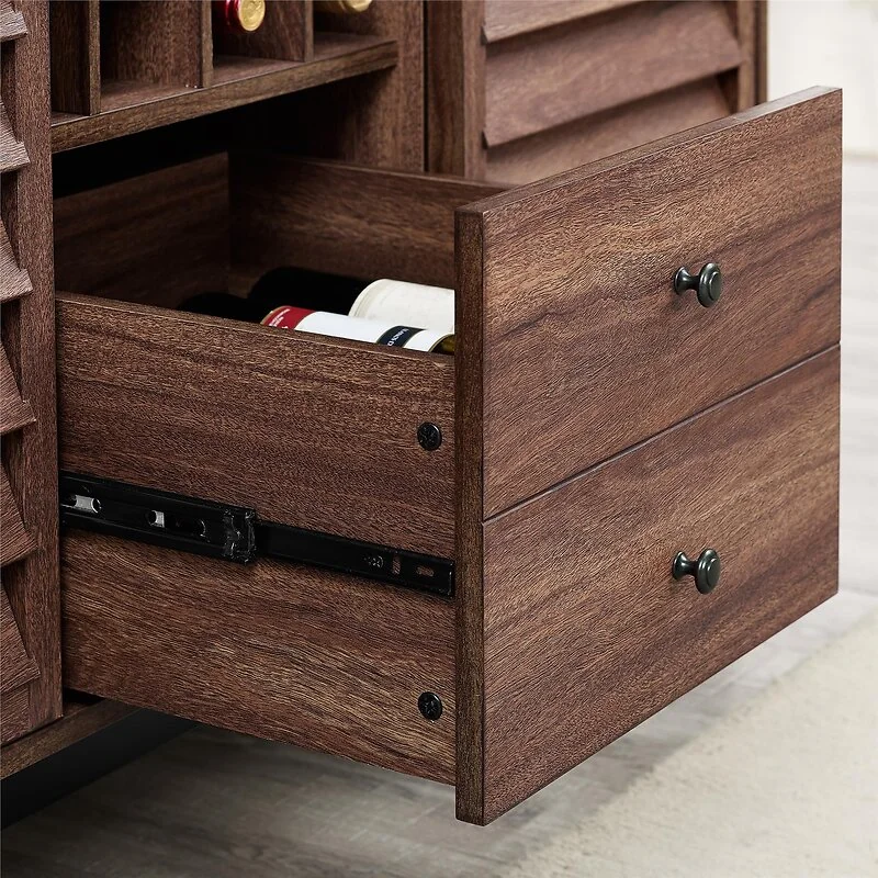 Dorel Vaughn Wine Cabinet with 2 Drawers and 2 Doors in Grey Oak