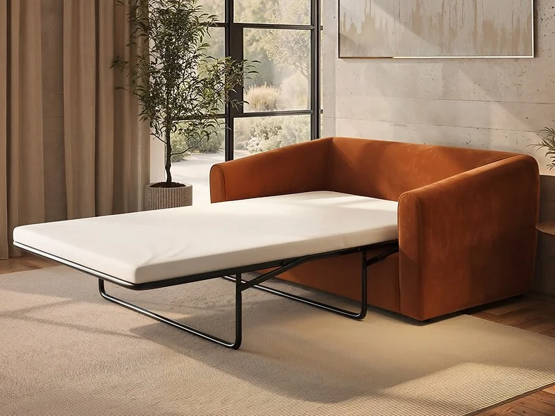 SOLACE+CO Rune 2 seater sofa bed in orange velvet - view 3