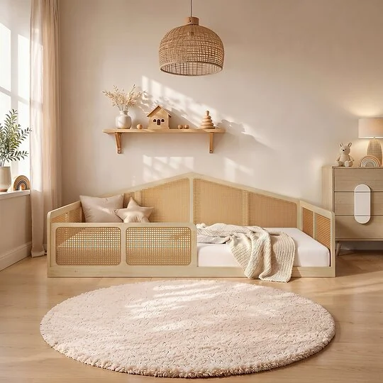 Flair Julian small double Montessori bed with rattan panels