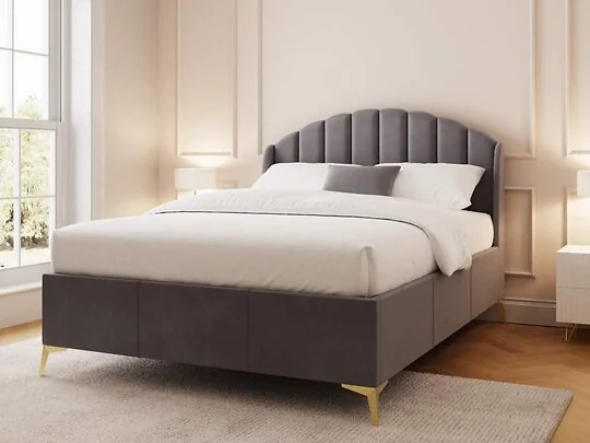GFW Pettine upholstered ottoman storage bed with scalloped wingback headboard