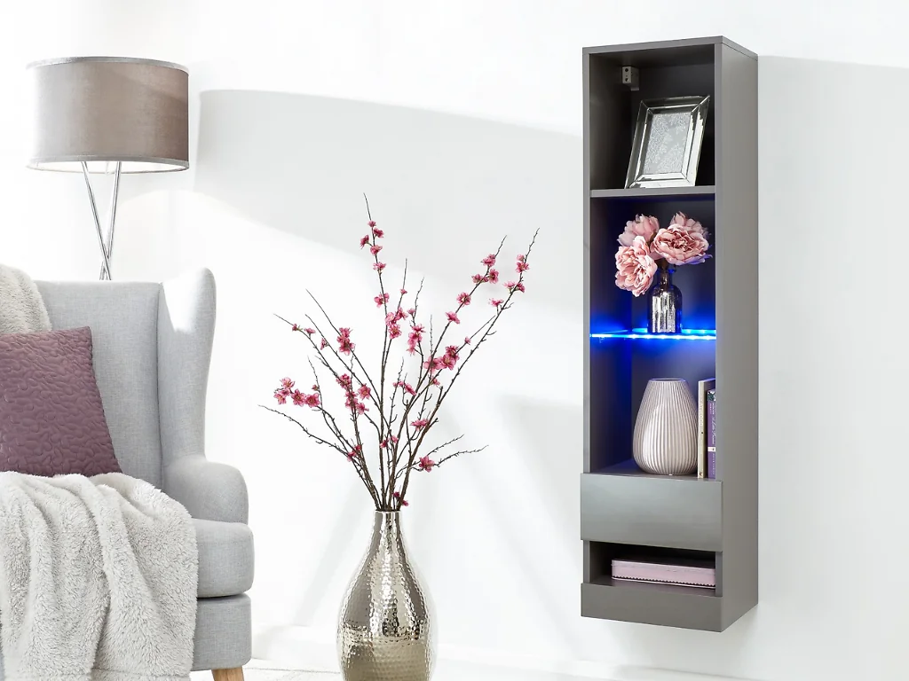 GFW Galicia Tall Wall Mounted Shelf Unit with LED