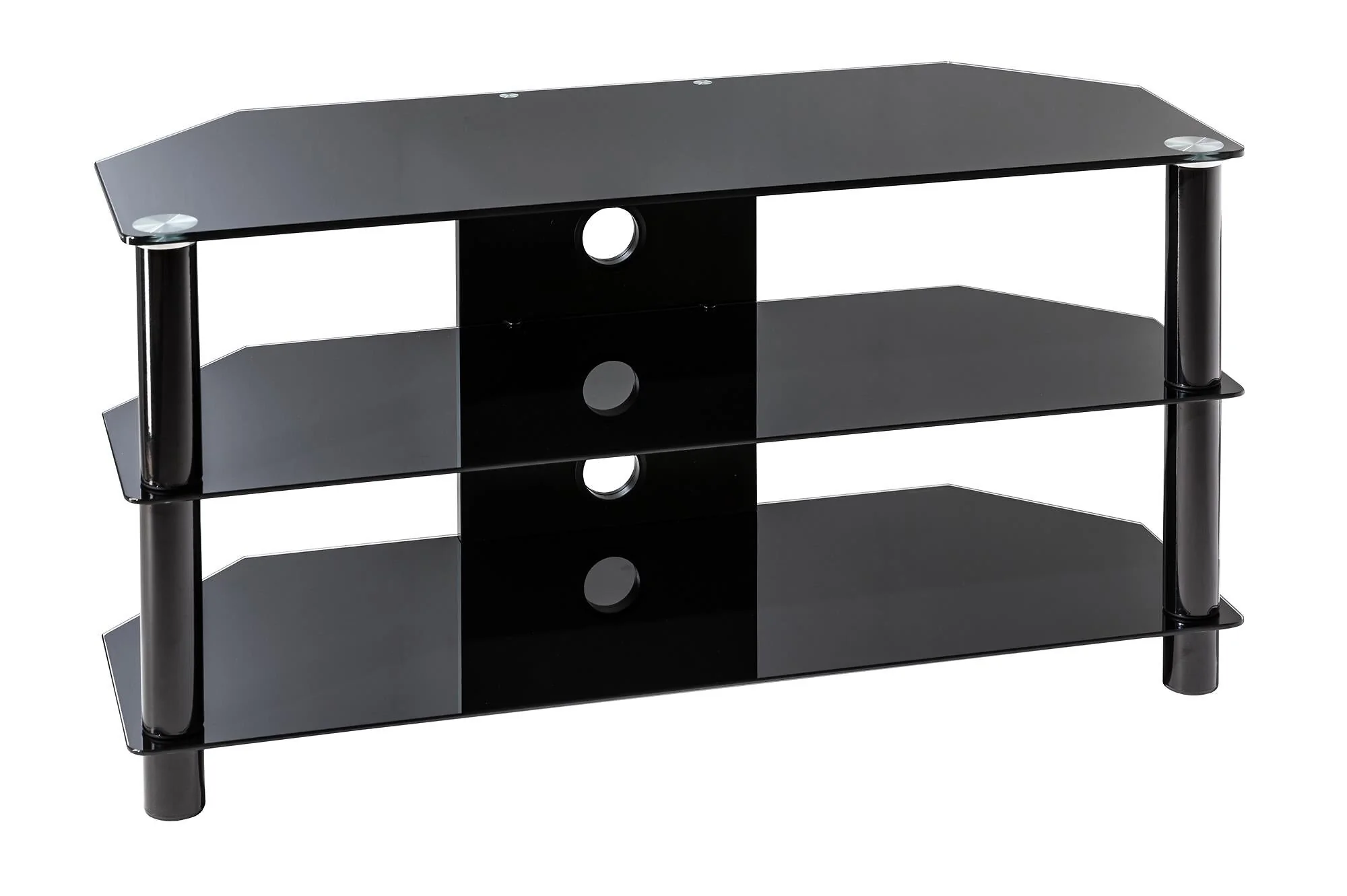 Dorel Essentials TV Stand with 3 Shelves in Black Glass