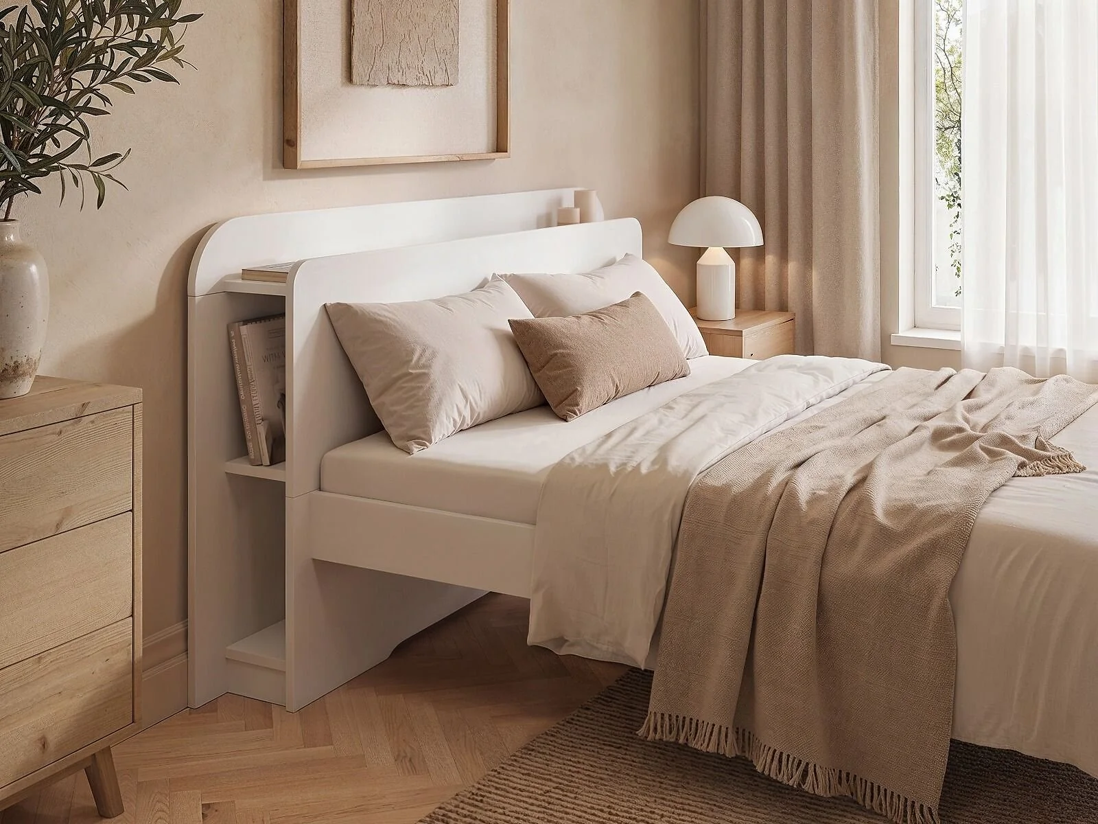 Noomi Evie Wooden Bookcase Bed with Headboard Shelves – view 3