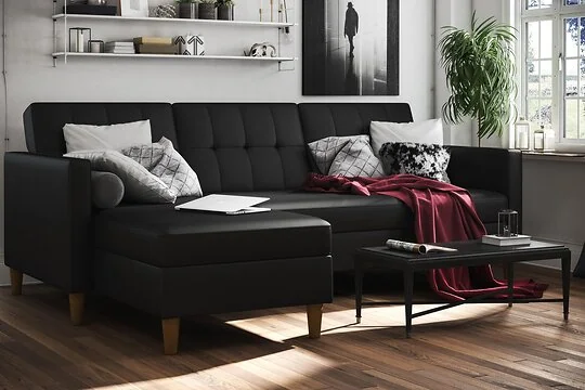 Dorel Hartford Sectional Futon PU Black 2BX