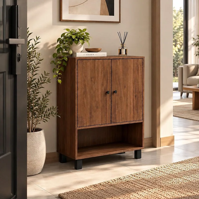 Kidsaw walnut effect 2 door shoe storage cabinet