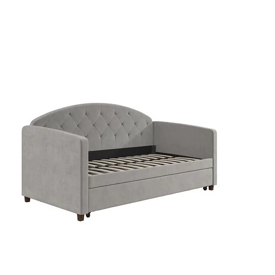 Dorel Aspen Daybed WTrundle LGrey Velvet 2BX