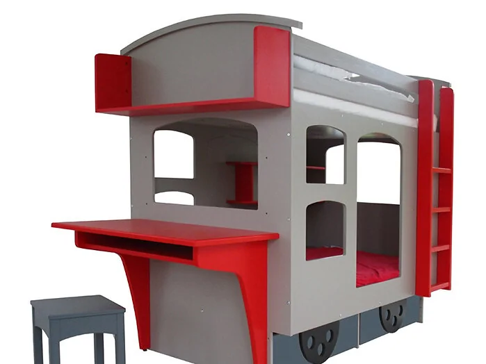 Children’s train bunk bed with two storage drawers