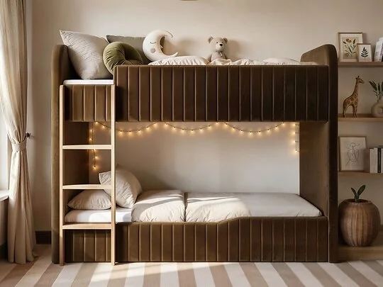 Flair Venna upholstered bunk bed with wooden ladder