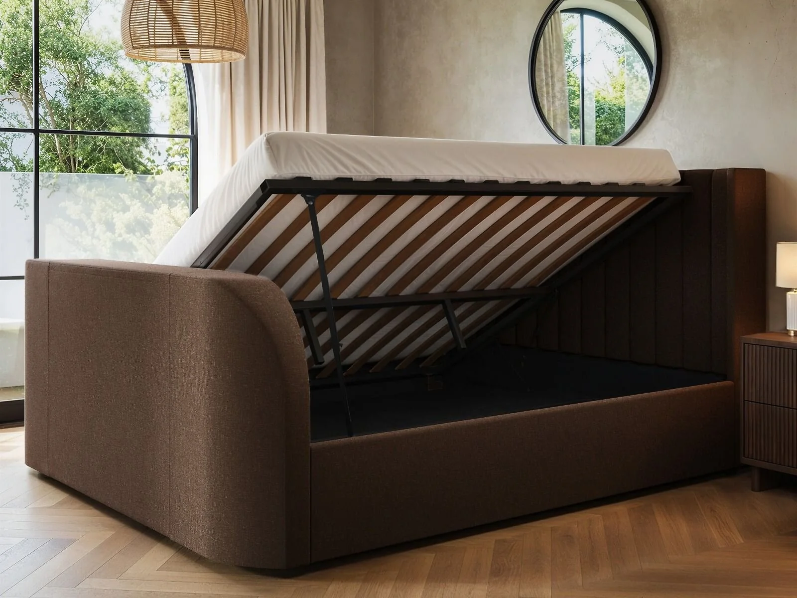 Flair Fallon TV Side Lift Ottoman Bed Brown Chenille – view 3
