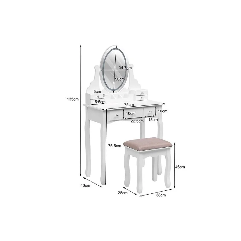 Living & Home Makeup Vanity Desk Set with LED Lighting image 5