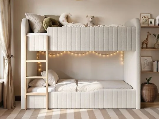 Flair Venna upholstered bunk bed with wooden ladder