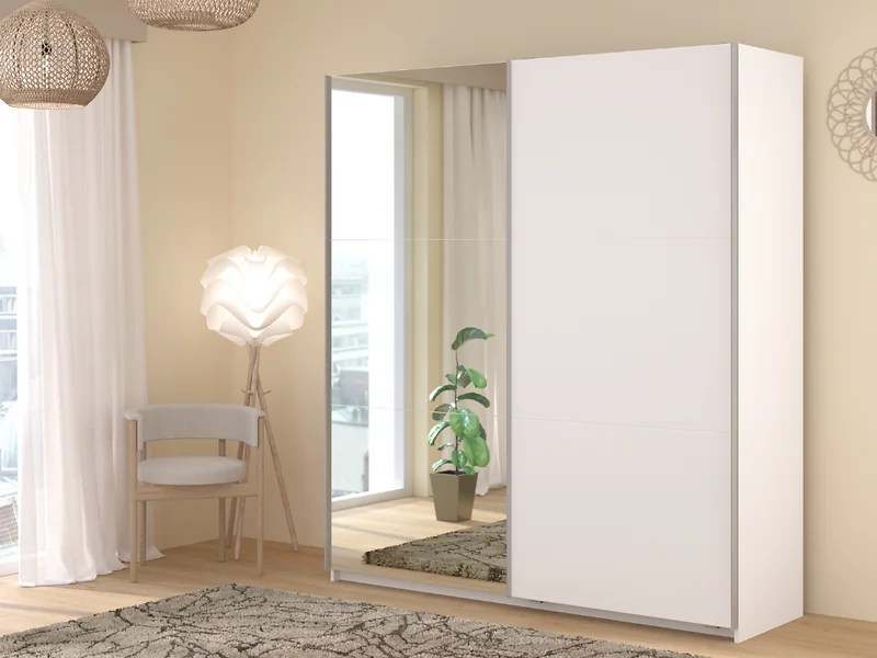 Parisot Swing Sliding Mirror Wardrobe with Shelves White – view 5