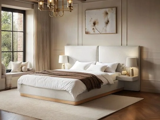 SOLACE+CO Vera hotel bed with integrated bedside tables in cream