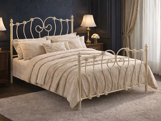 Ivory metal bed frame with sprung slats