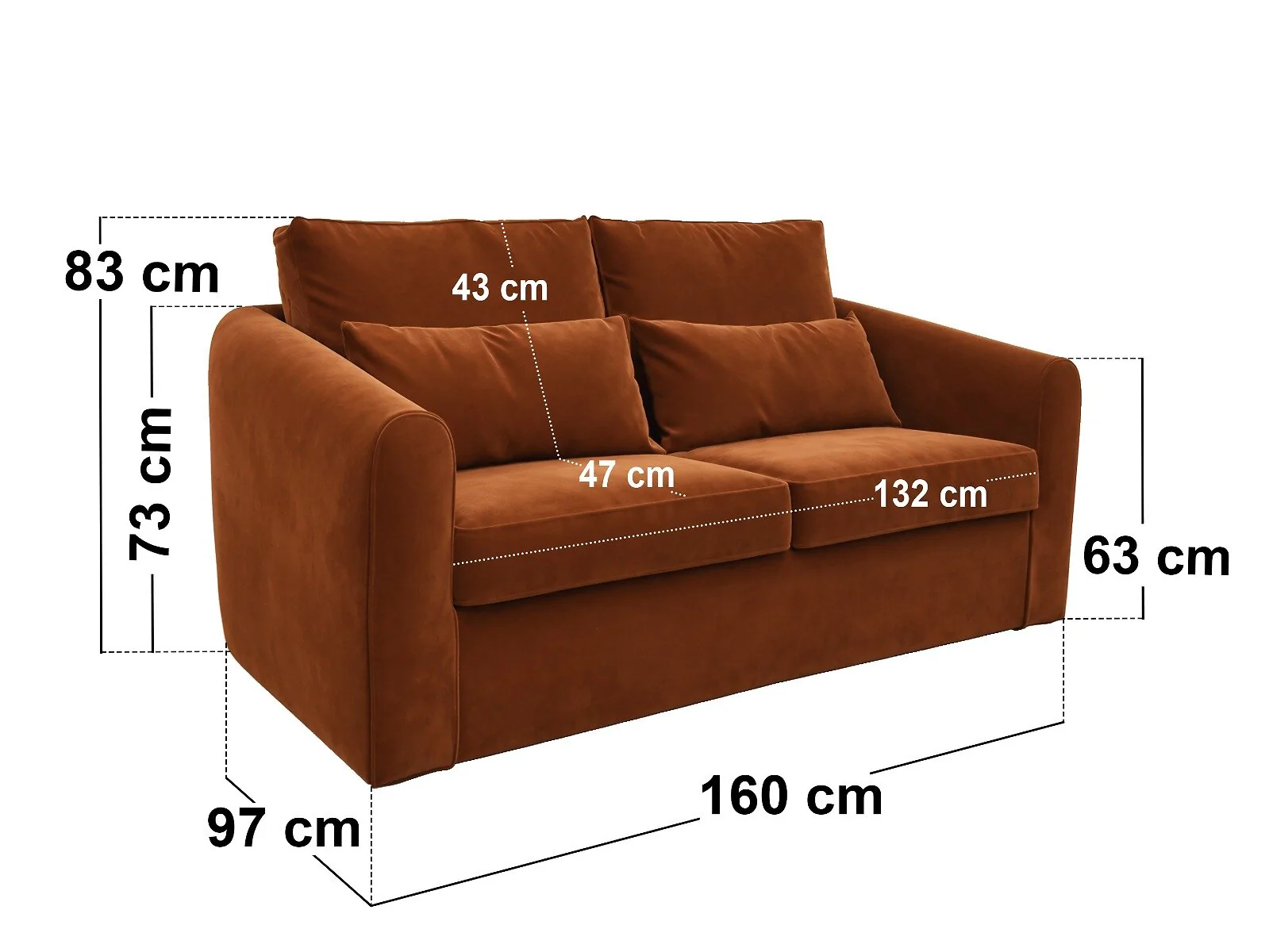 SOLACE+CO Rune 2 seater sofa bed in orange velvet - view 6