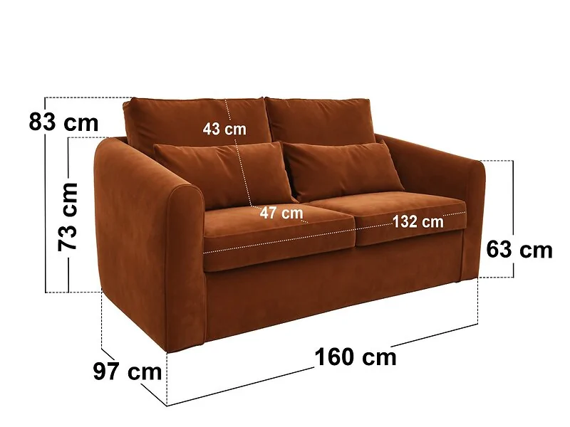 SOLACE+CO Rune 2 seater sofa bed in orange velvet - view 6