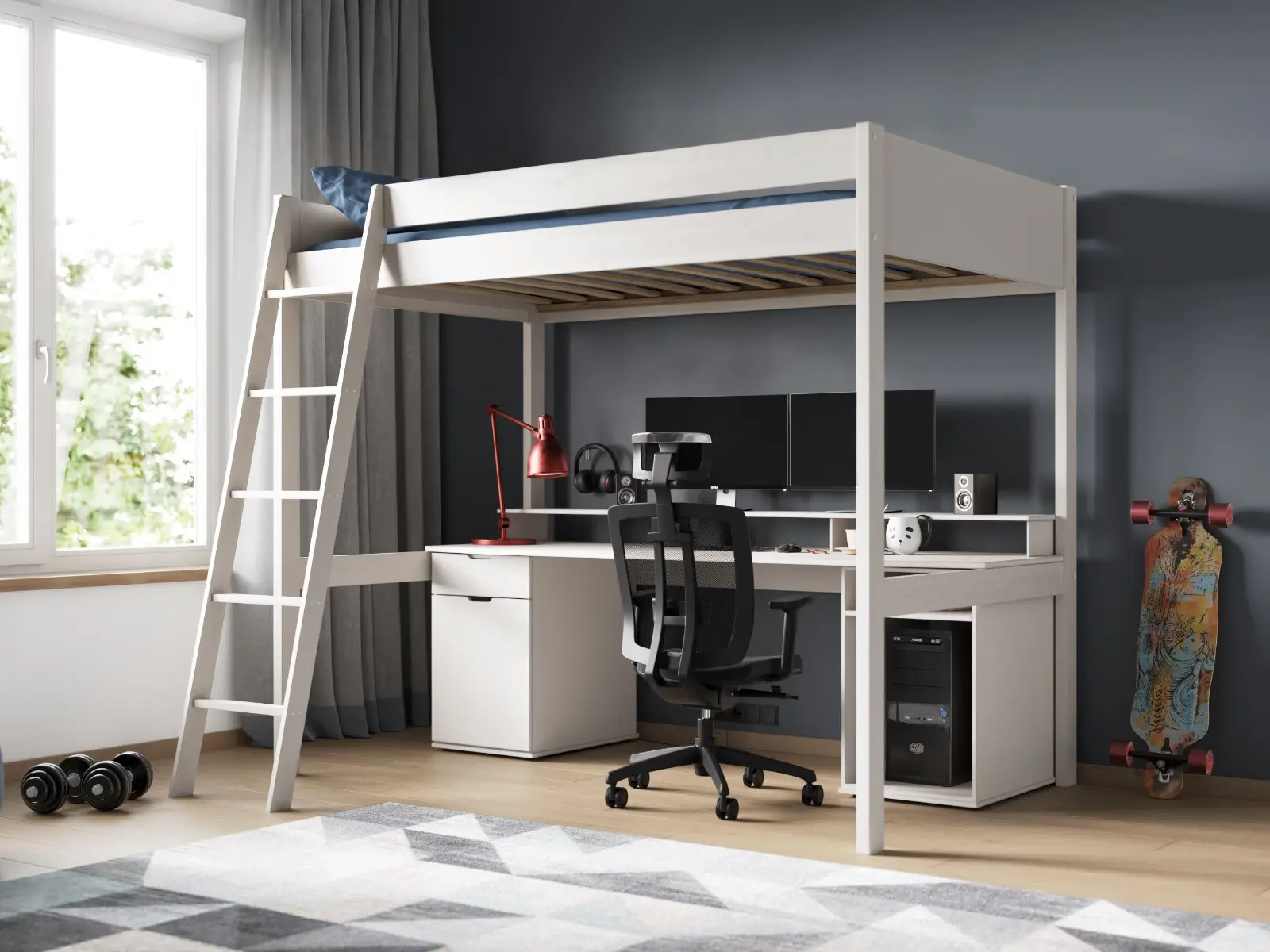 noomi tera white highsleeper with desk